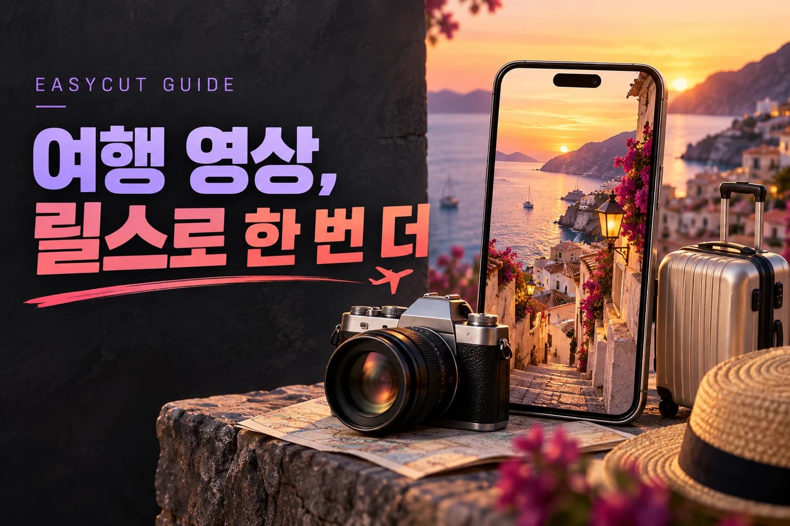 여행 브이로그, 한 번 올리고 끝? 릴스로 한 번 더 써먹기 — AI로 제작한 주제별 표지 이미지예요.