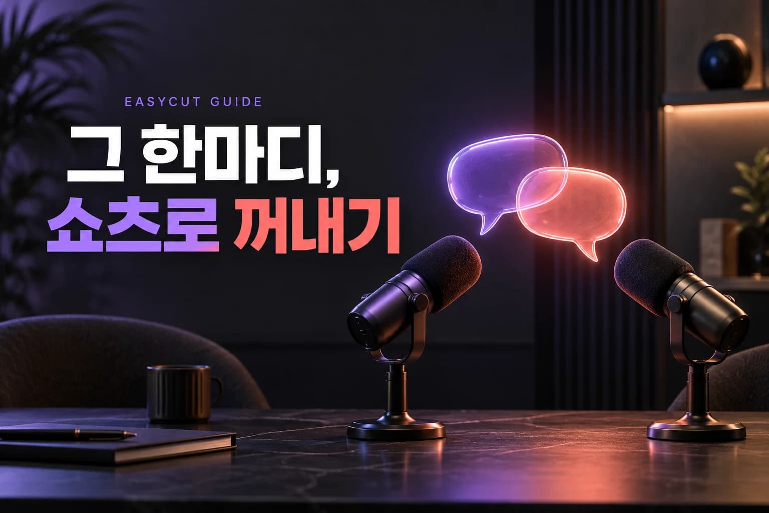 인터뷰 쇼츠 편집, ‘그 한마디’ 찾느라 또 정주행하세요? — AI로 제작한 주제별 표지 이미지예요.