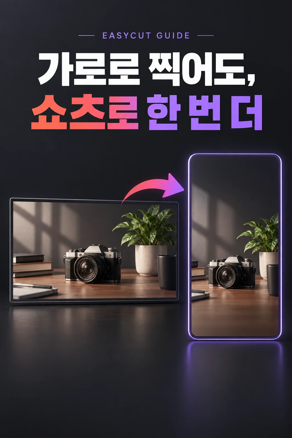 가로 영상, 다시 찍지 마세요! 세로 쇼츠로 바꾸는 법 — AI로 제작한 주제별 표지 이미지예요.